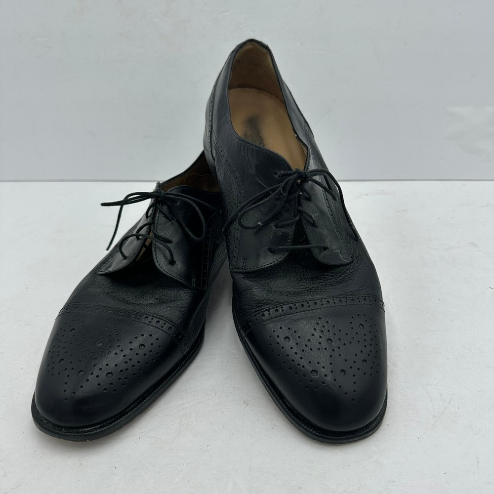 Pronto Uomo Firenze Mens Black Leather Cap Toe Brogue Oxfords Made in Italy 13 M